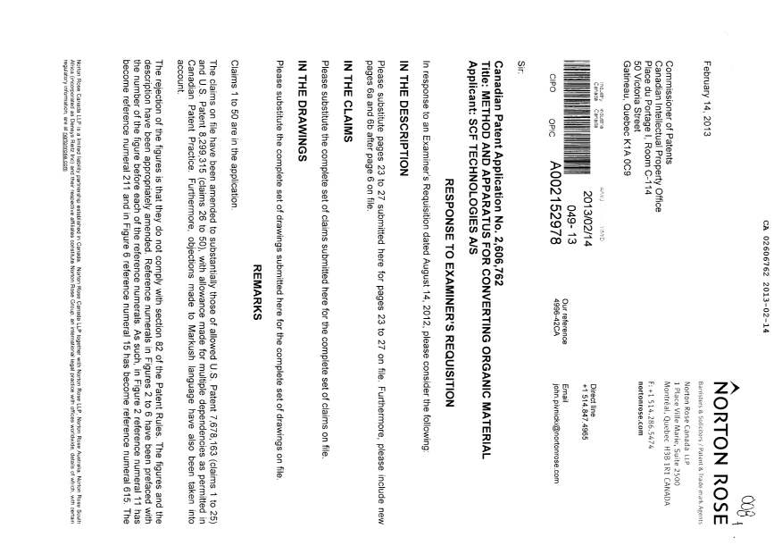 Document de brevet canadien 2606762. Poursuite-Amendment 20130214. Image 1 de 21