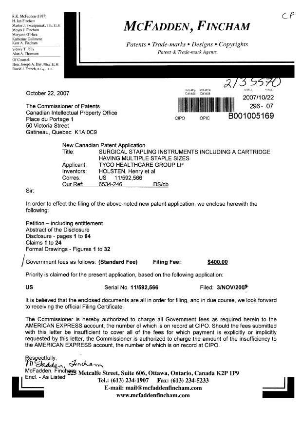Document de brevet canadien 2607527. Cession 20071022. Image 1 de 4