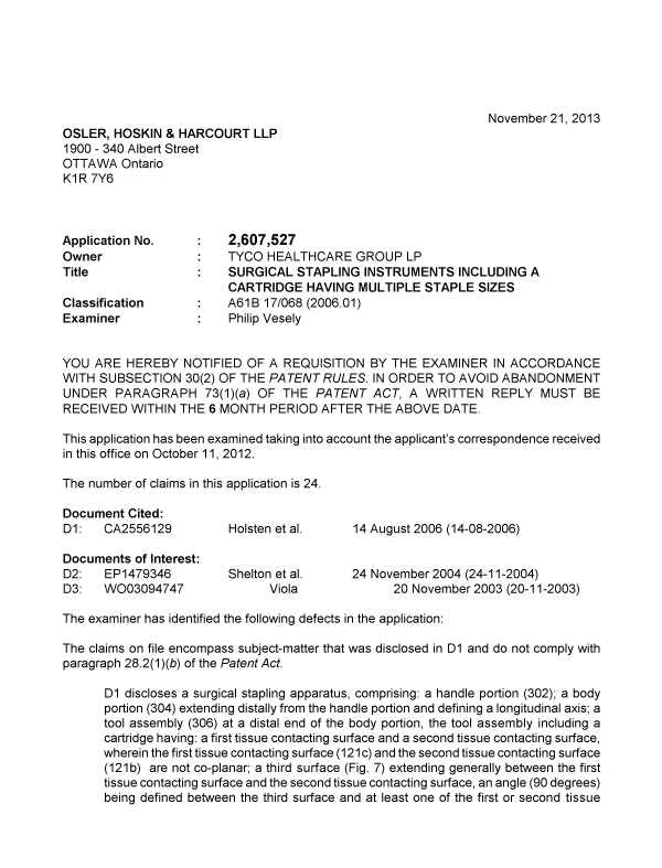 Document de brevet canadien 2607527. Poursuite-Amendment 20131121. Image 1 de 2