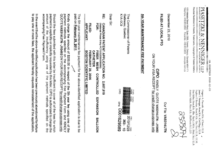 Canadian Patent Document 2607819. Fees 20101223. Image 1 of 2