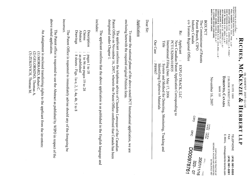 Document de brevet canadien 2608727. Cession 20071116. Image 1 de 11