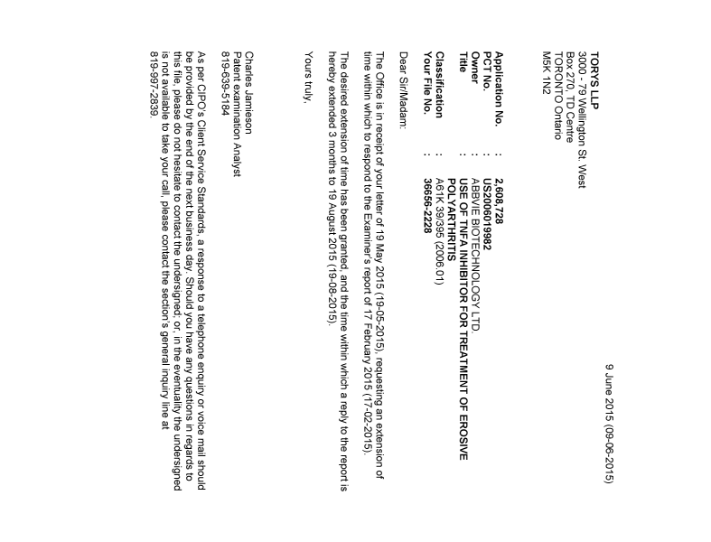 Document de brevet canadien 2608728. Poursuite-Amendment 20150609. Image 1 de 1