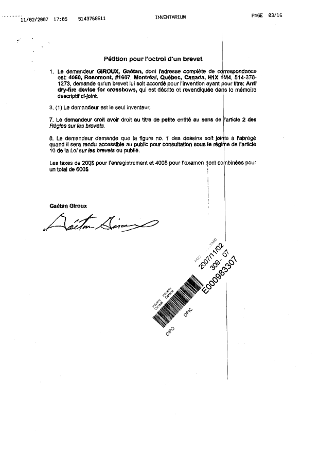 Document de brevet canadien 2609034. Cession 20071102. Image 3 de 3