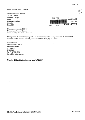 Document de brevet canadien 2609034. Correspondance 20100316. Image 1 de 1