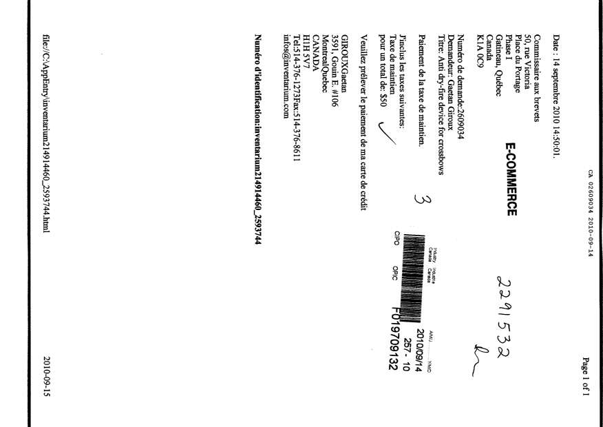 Document de brevet canadien 2609034. Taxes 20100914. Image 1 de 1