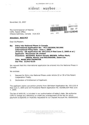 Document de brevet canadien 2609594. Cession 20071123. Image 1 de 5
