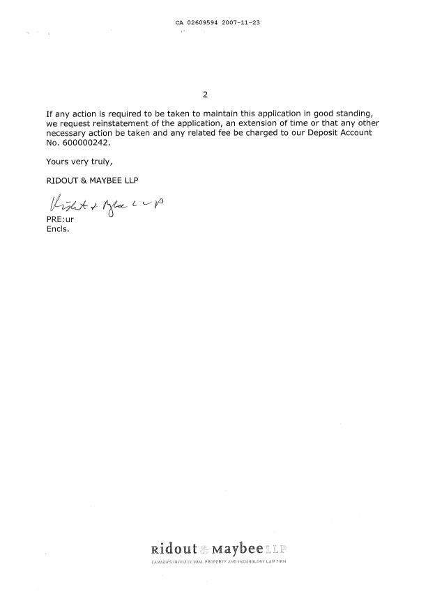 Document de brevet canadien 2609594. Cession 20071123. Image 2 de 5