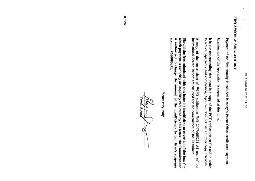 Document de brevet canadien 2610286. Cession 20071130. Image 2 de 4
