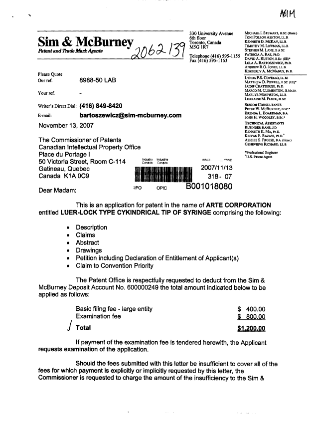 Document de brevet canadien 2610534. Cession 20071113. Image 1 de 4