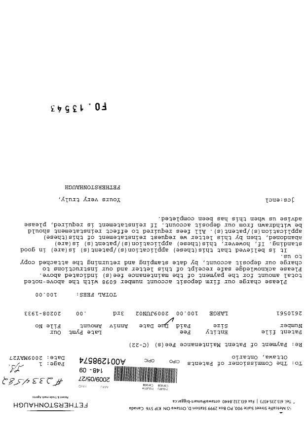 Document de brevet canadien 2610561. Taxes 20081227. Image 1 de 1