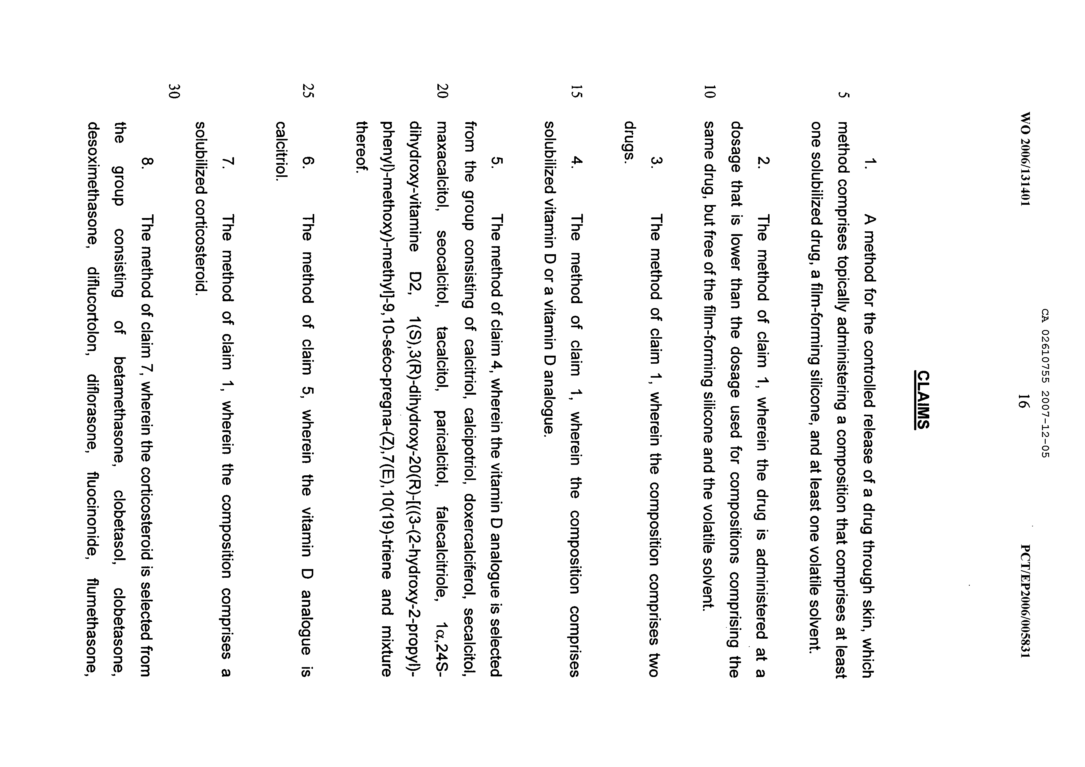 Document de brevet canadien 2610755. Revendications 20061205. Image 1 de 3