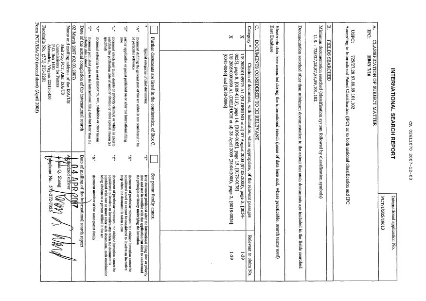 Document de brevet canadien 2611070. PCT 20061203. Image 1 de 2