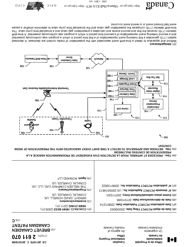Document de brevet canadien 2611070. Page couverture 20150902. Image 1 de 1