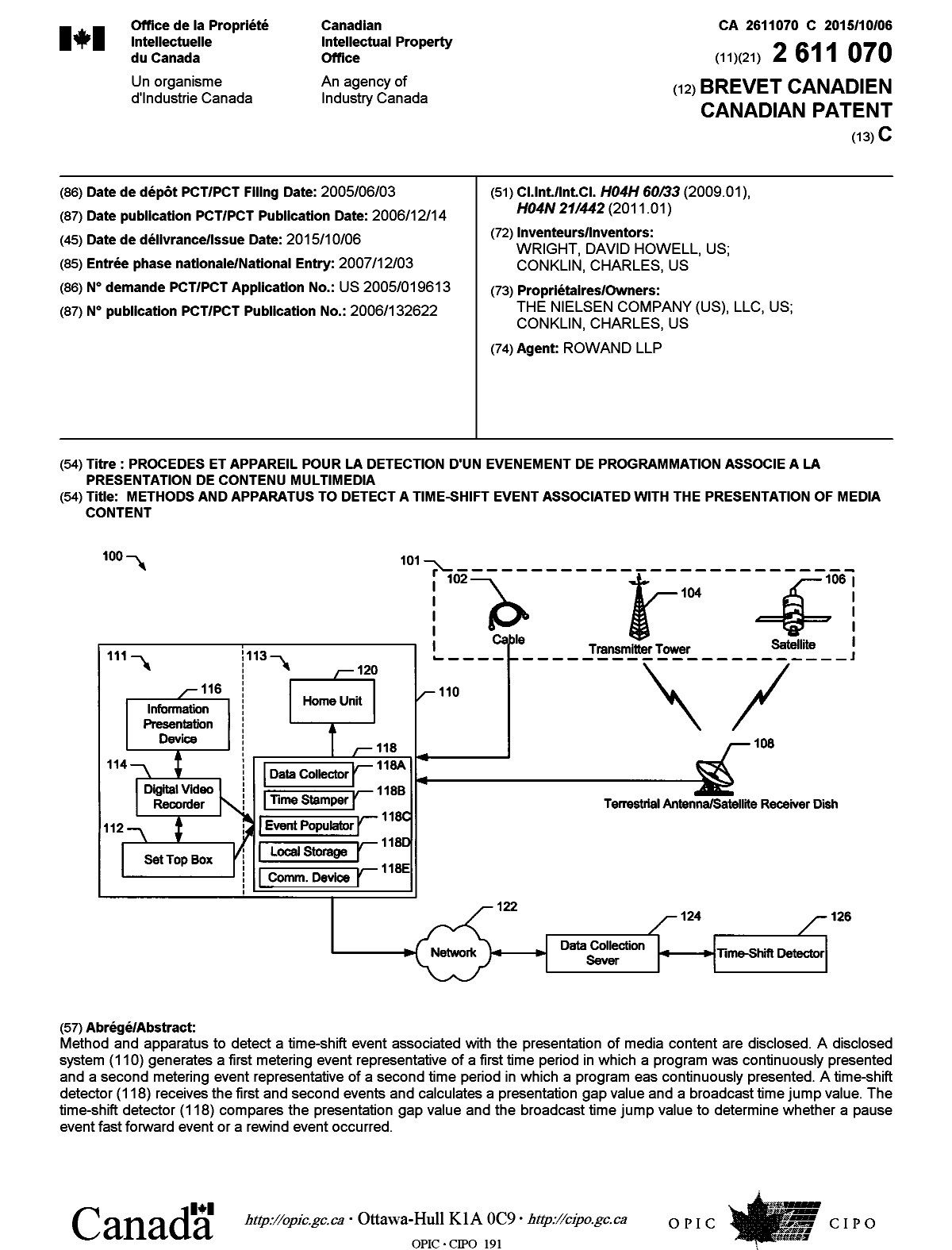 Canadian Patent Document 2611070. Cover Page 20150902. Image 1 of 1