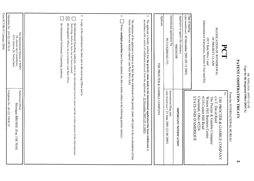 Document de brevet canadien 2611314. PCT 20071205. Image 1 de 4