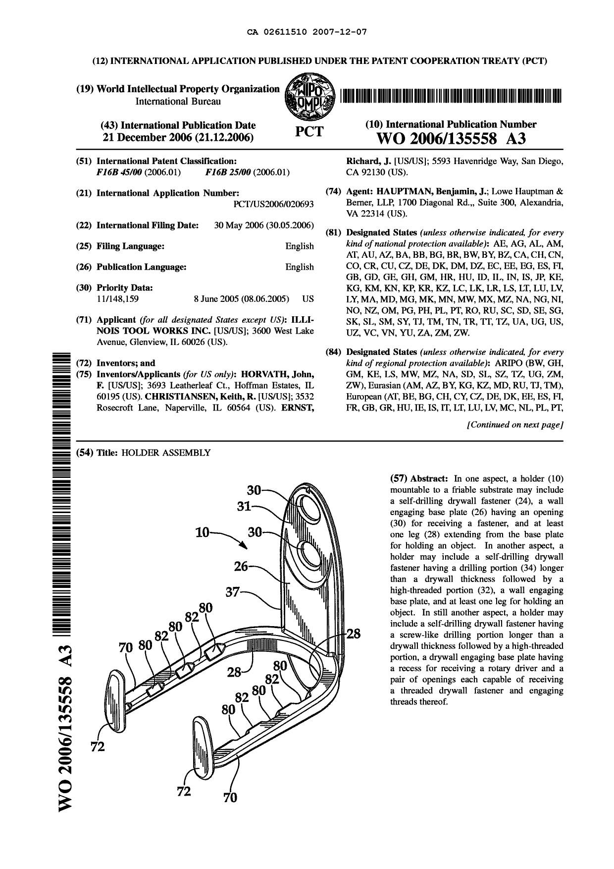 Document de brevet canadien 2611510. Abrégé 20071207. Image 1 de 2