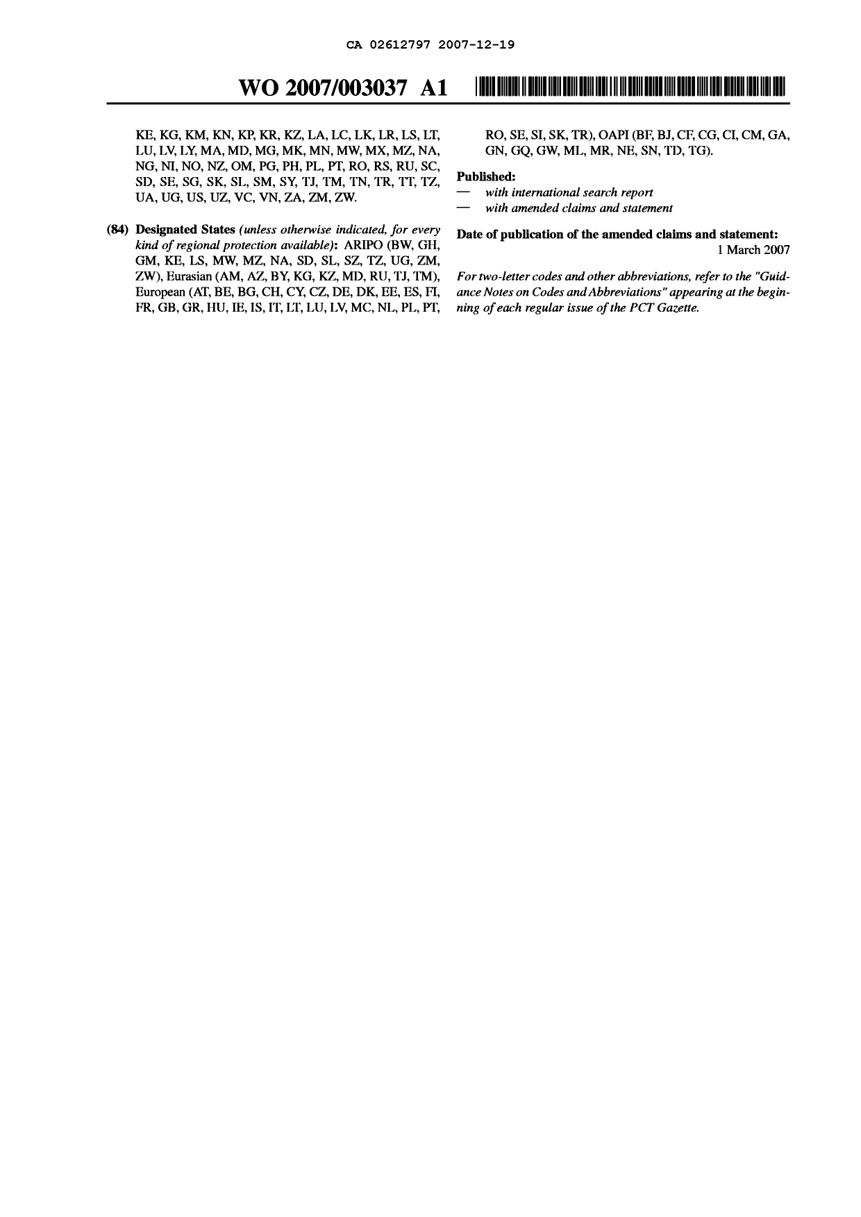 Canadian Patent Document 2612797. Abstract 20071219. Image 2 of 2