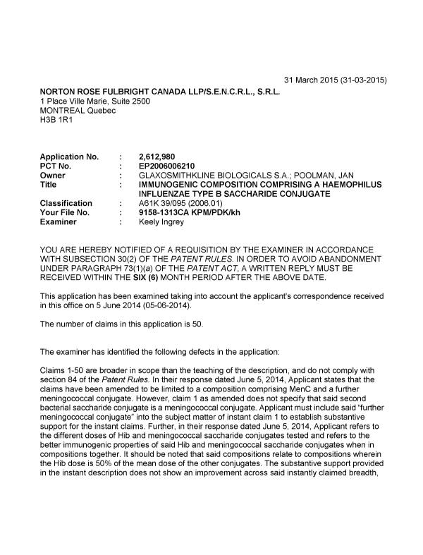 Document de brevet canadien 2612980. Poursuite-Amendment 20150331. Image 1 de 4