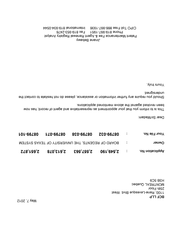 Canadian Patent Document 2613078. Correspondence 20120507. Image 1 of 1
