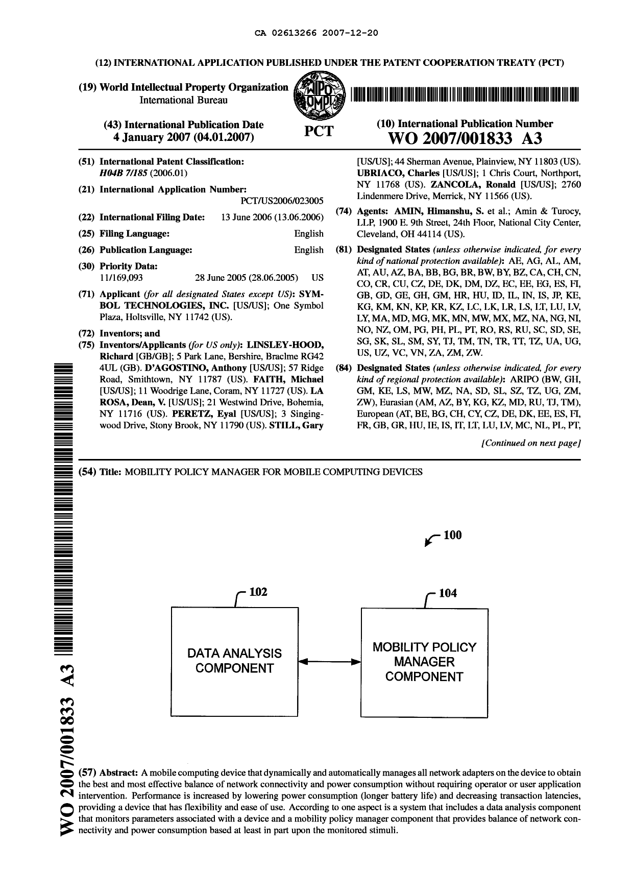 Document de brevet canadien 2613266. Abrégé 20071220. Image 1 de 2