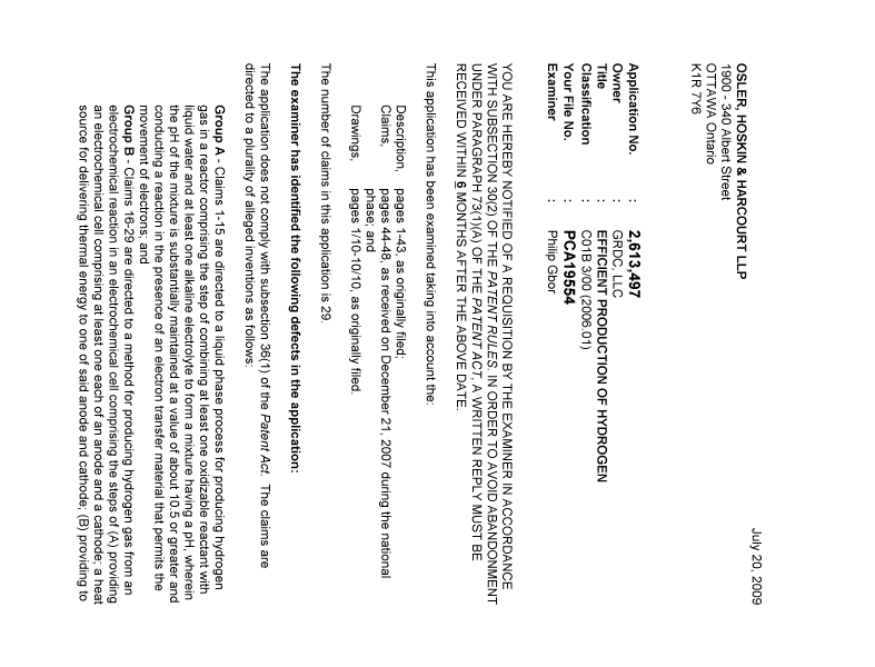 Canadian Patent Document 2613497. Prosecution-Amendment 20081220. Image 1 of 3