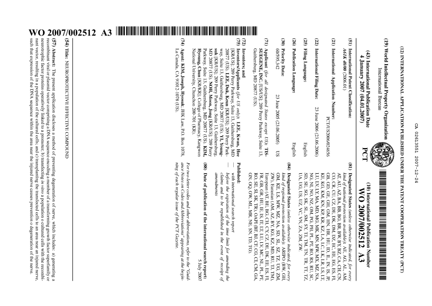 Document de brevet canadien 2613551. Abrégé 20071224. Image 1 de 1