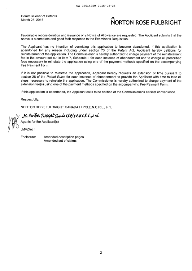 Document de brevet canadien 2614259. Poursuite-Amendment 20150325. Image 2 de 22
