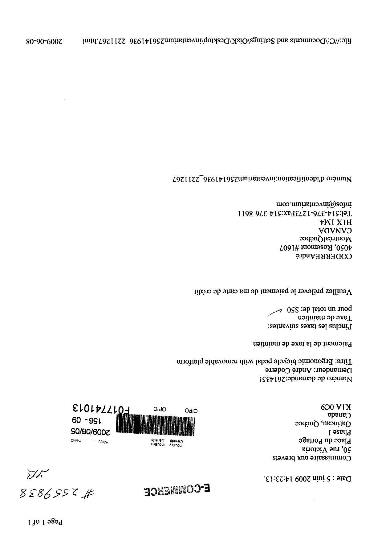 Document de brevet canadien 2614351. Taxes 20081205. Image 1 de 1