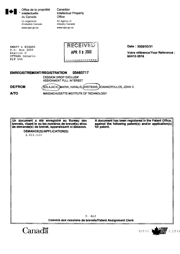 Document de brevet canadien 2615123. Correspondance 20080604. Image 3 de 3