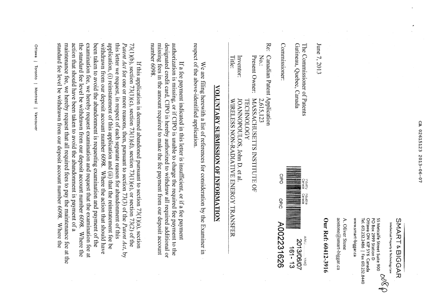Document de brevet canadien 2615123. Poursuite-Amendment 20130607. Image 1 de 2
