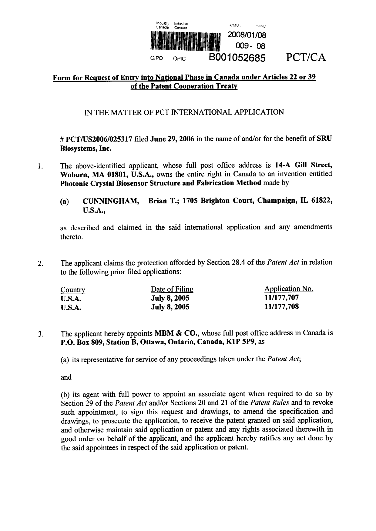 Document de brevet canadien 2615417. Cession 20071208. Image 3 de 4