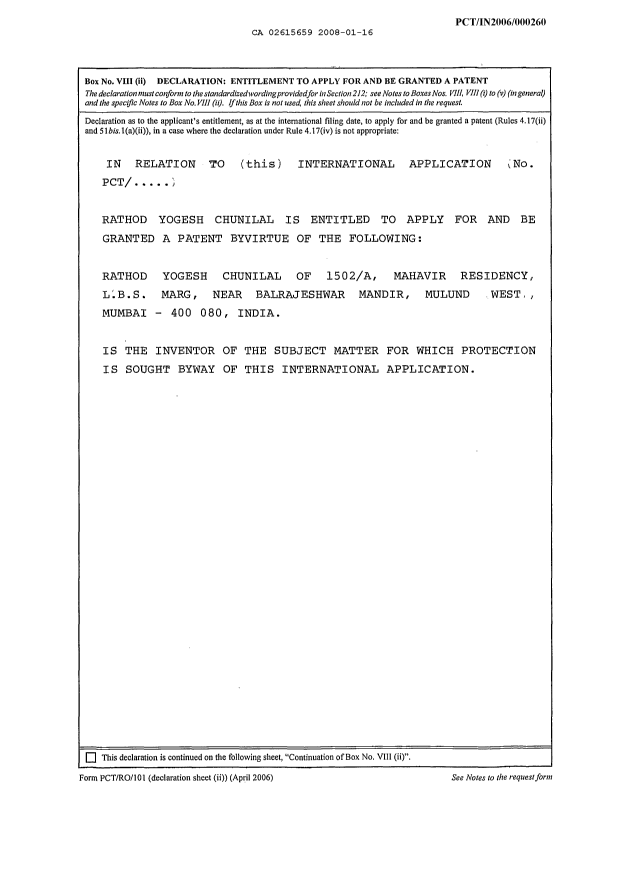 Document de brevet canadien 2615659. Cession 20080116. Image 4 de 4