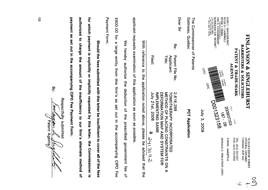 Document de brevet canadien 2616299. Poursuite-Amendment 20090703. Image 1 de 1