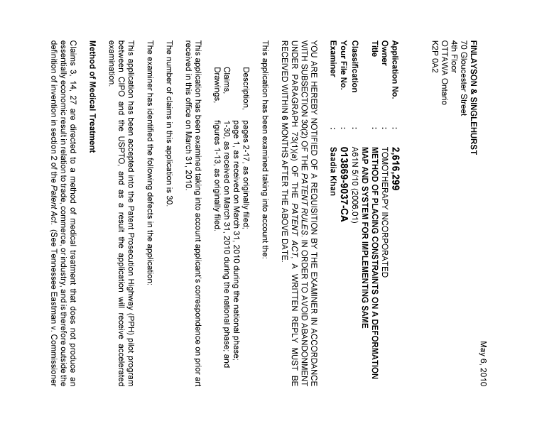 Document de brevet canadien 2616299. Poursuite-Amendment 20100506. Image 1 de 2