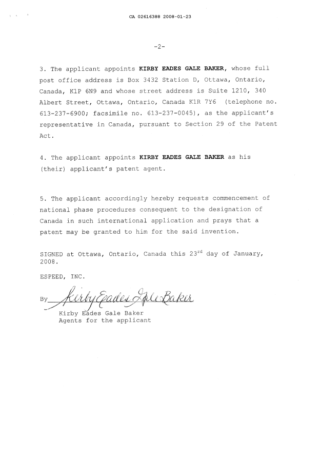 Document de brevet canadien 2616388. Cession 20080123. Image 4 de 4