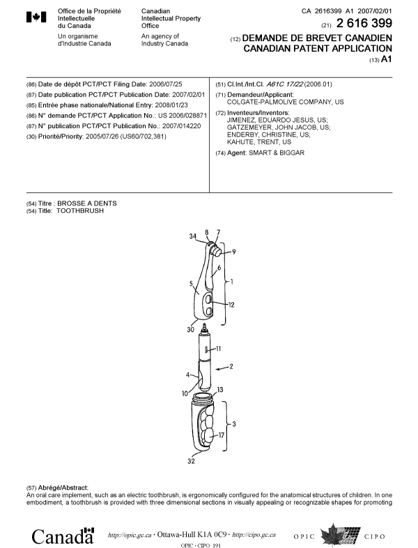 Document de brevet canadien 2616399. Page couverture 20080417. Image 1 de 2