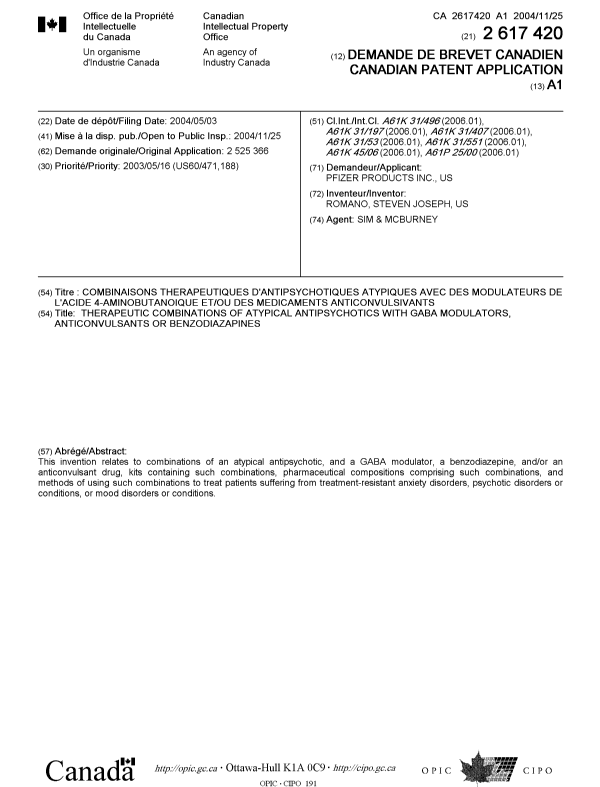 Canadian Patent Document 2617420. Cover Page 20080418. Image 1 of 1