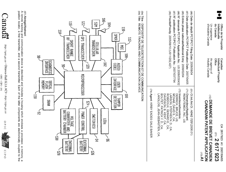 Document de brevet canadien 2617923. Page couverture 20080425. Image 1 de 2