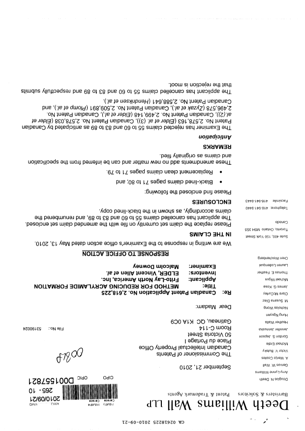 Canadian Patent Document 2618225. Prosecution-Amendment 20100921. Image 1 of 21