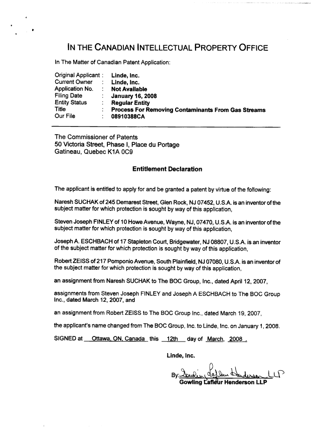 Document de brevet canadien 2618778. Correspondance 20080312. Image 2 de 2