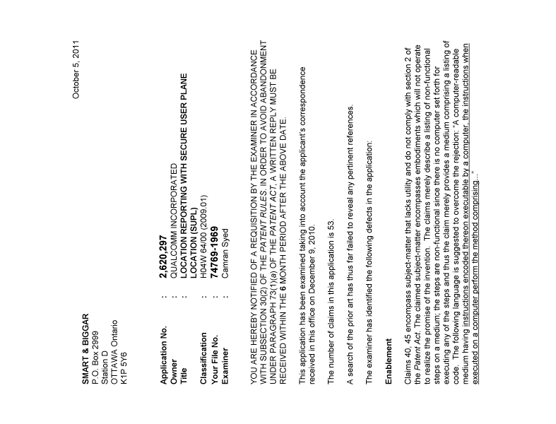 Document de brevet canadien 2620297. Poursuite-Amendment 20101205. Image 1 de 2