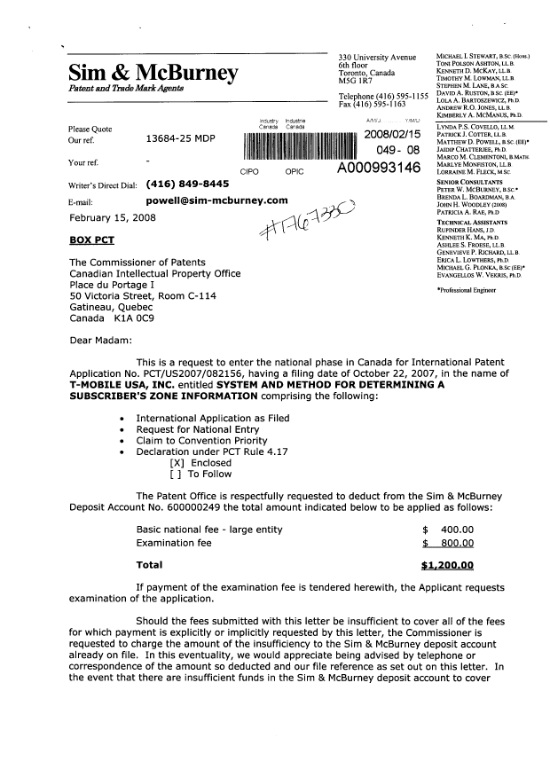 Document de brevet canadien 2620409. Cession 20080215. Image 1 de 5