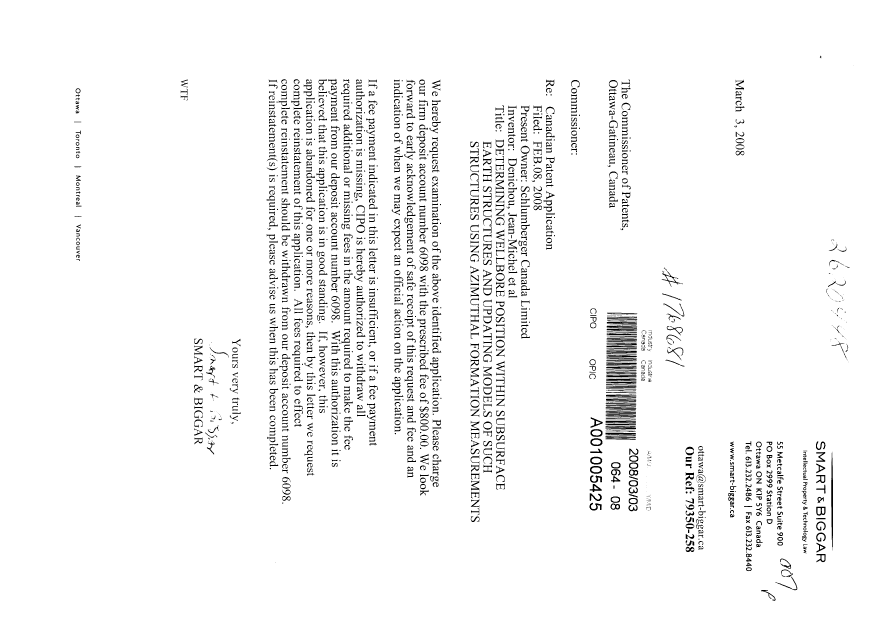 Document de brevet canadien 2620448. Poursuite-Amendment 20080303. Image 1 de 1