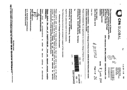 Canadian Patent Document 2621035. Assignment 20110608. Image 1 of 27