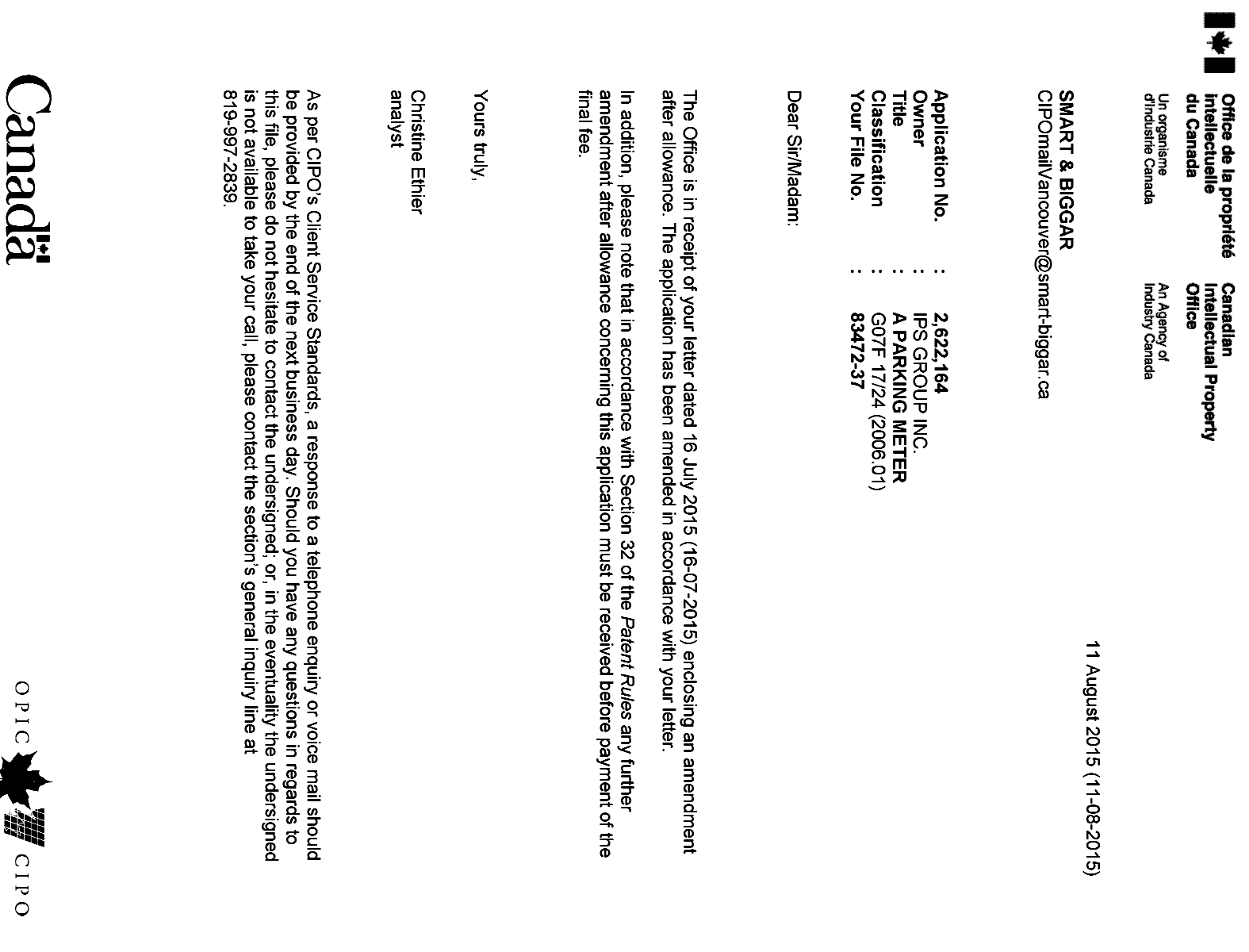 Canadian Patent Document 2622164. Correspondence 20141211. Image 1 of 1