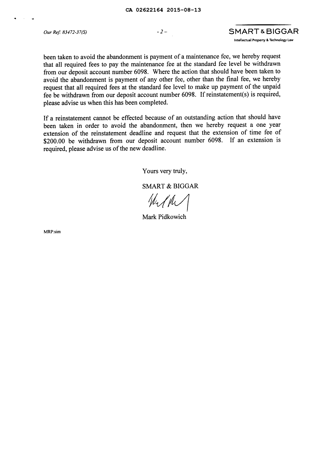 Document de brevet canadien 2622164. Correspondance 20141213. Image 2 de 2