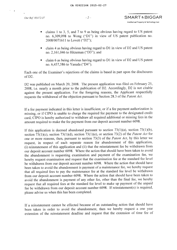 Canadian Patent Document 2622164. Prosecution-Amendment 20141227. Image 2 of 5