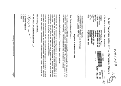 Canadian Patent Document 2622189. Correspondence 20080911. Image 1 of 3
