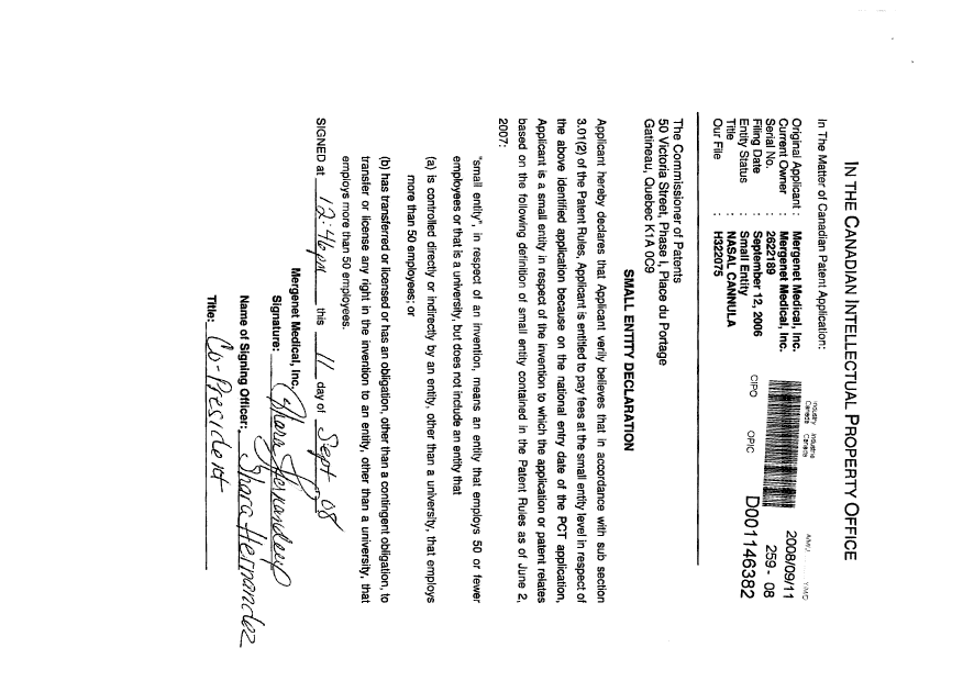 Canadian Patent Document 2622189. Correspondence 20080911. Image 2 of 3