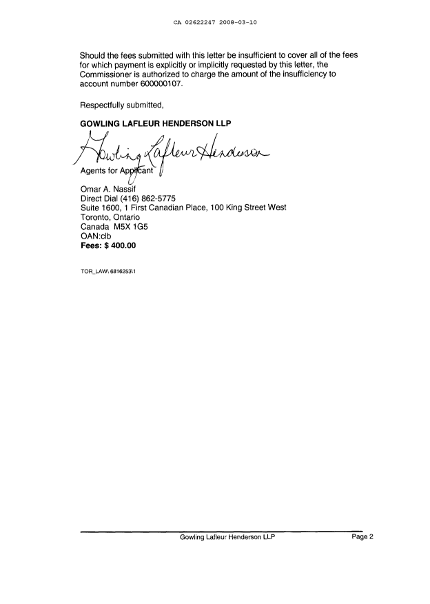 Canadian Patent Document 2622247. Assignment 20071210. Image 2 of 4